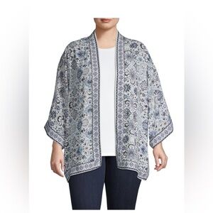 Max Studio Blue and White Shrug Poncho